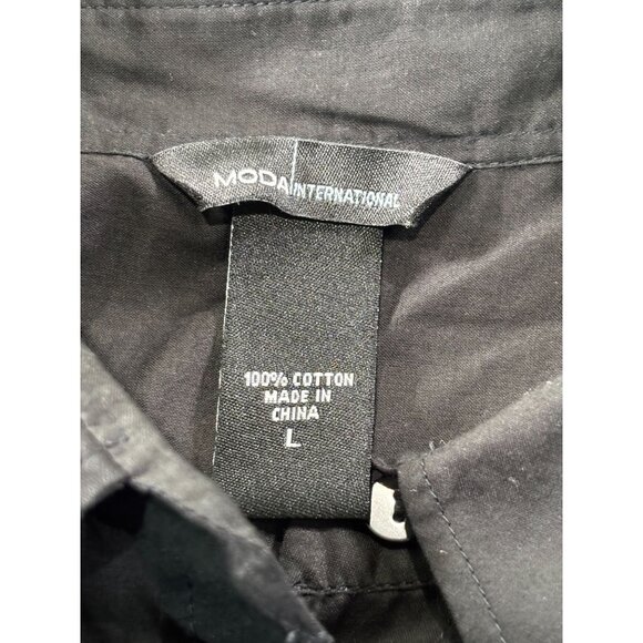 Black Long-Sleeve Button-Down Shirt Size L By Moda International - Picture 4 of 8